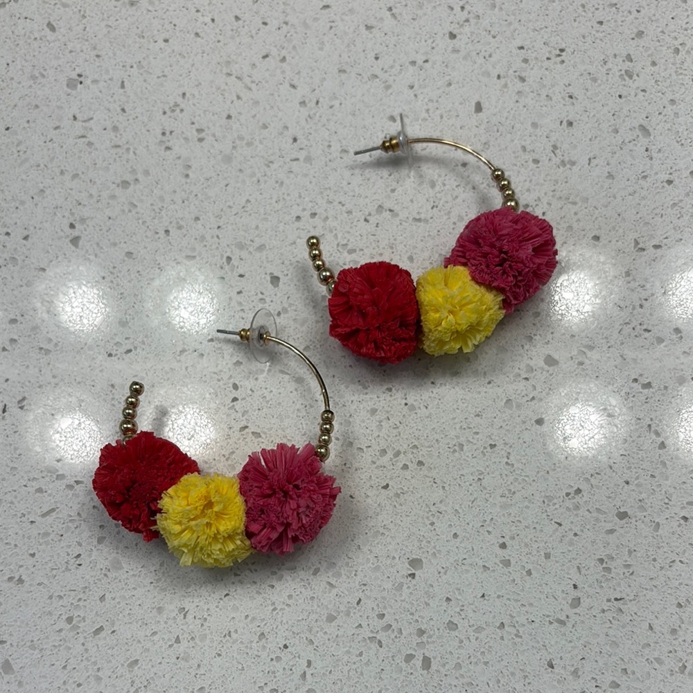LOFT Multicolor Pom Pom Hoop Earrings